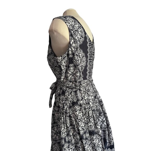 Robbie Bee Paisley Sleeveless Belted Dress Sz 14 (Large) Womens Navy Blue - Picture 7 of 12